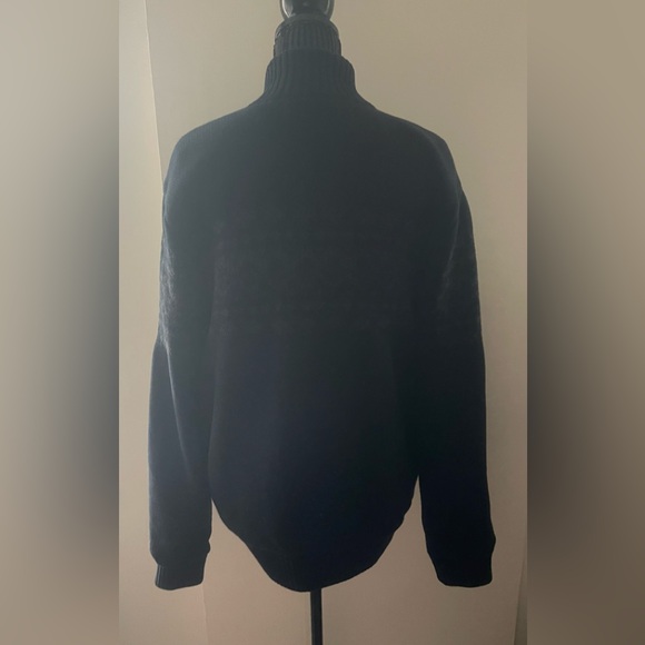 Emanuel Ungaro Sherpa Lined Zip Navy Blue Grey Aztec Pattern Sweater Size Large - Picture 4 of 15